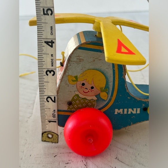 Vintage MINI-COPTER WHIRLYBIRD Fisher Price #448 Helicopter Wooden Pull Toy 1970 - Picture 8 of 9